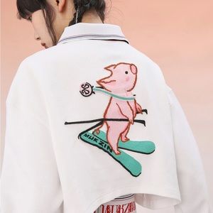 NWT MUKZIN Designer Apres Ski Cropped Collared Tennis Pullover